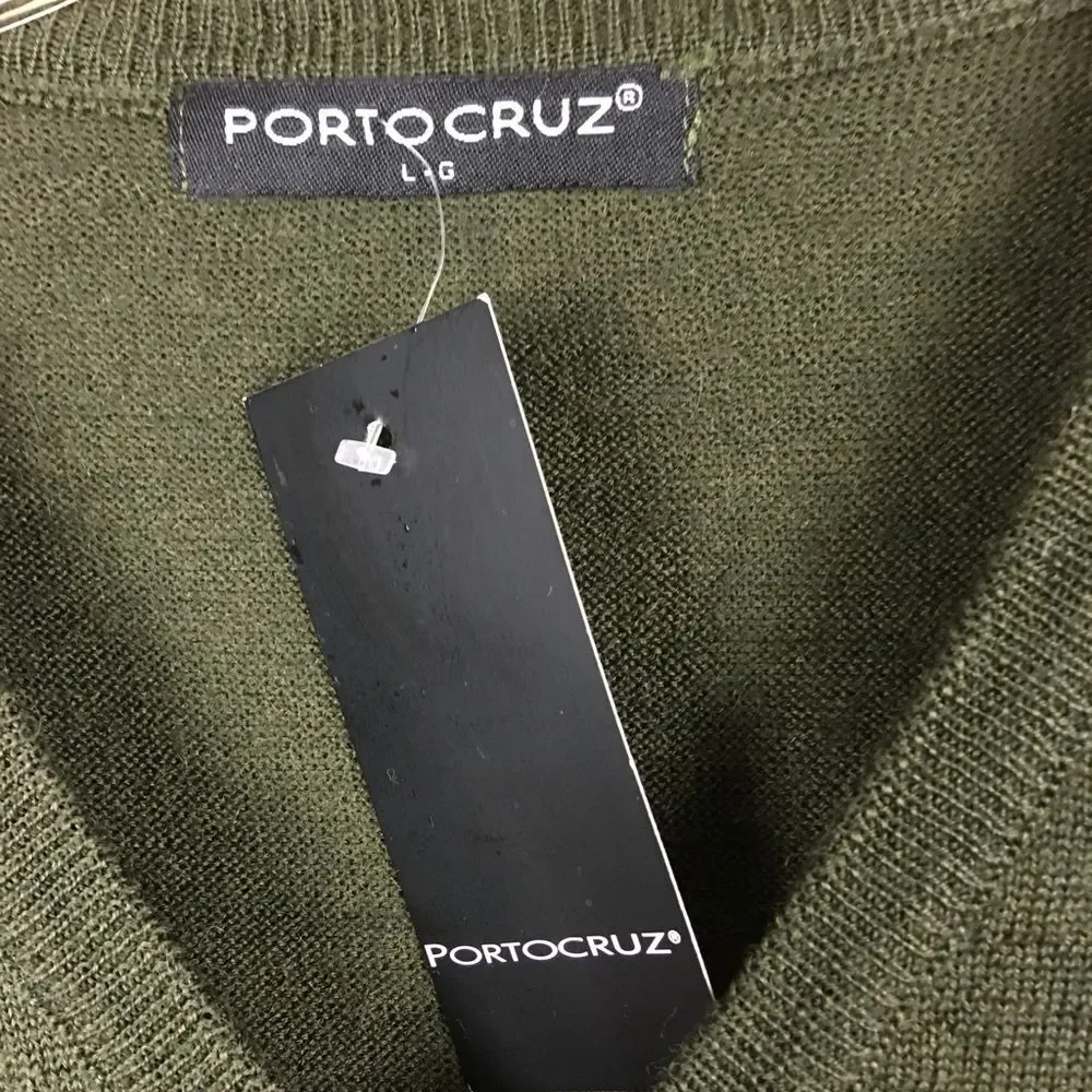 PORTO CRUZ NWT Vtg Wool Blend V-Neck  Sweater Pullover In Military Green Sz L/G